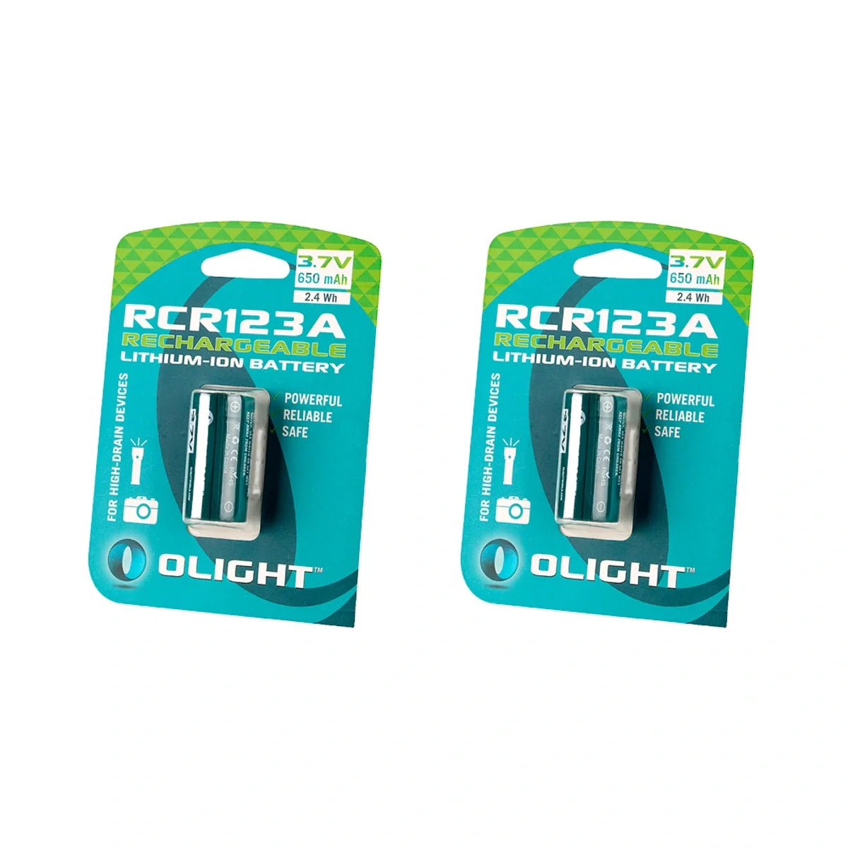 Pack de 2 pilas recargables Olight RCR123A 650 mAh 3.7V