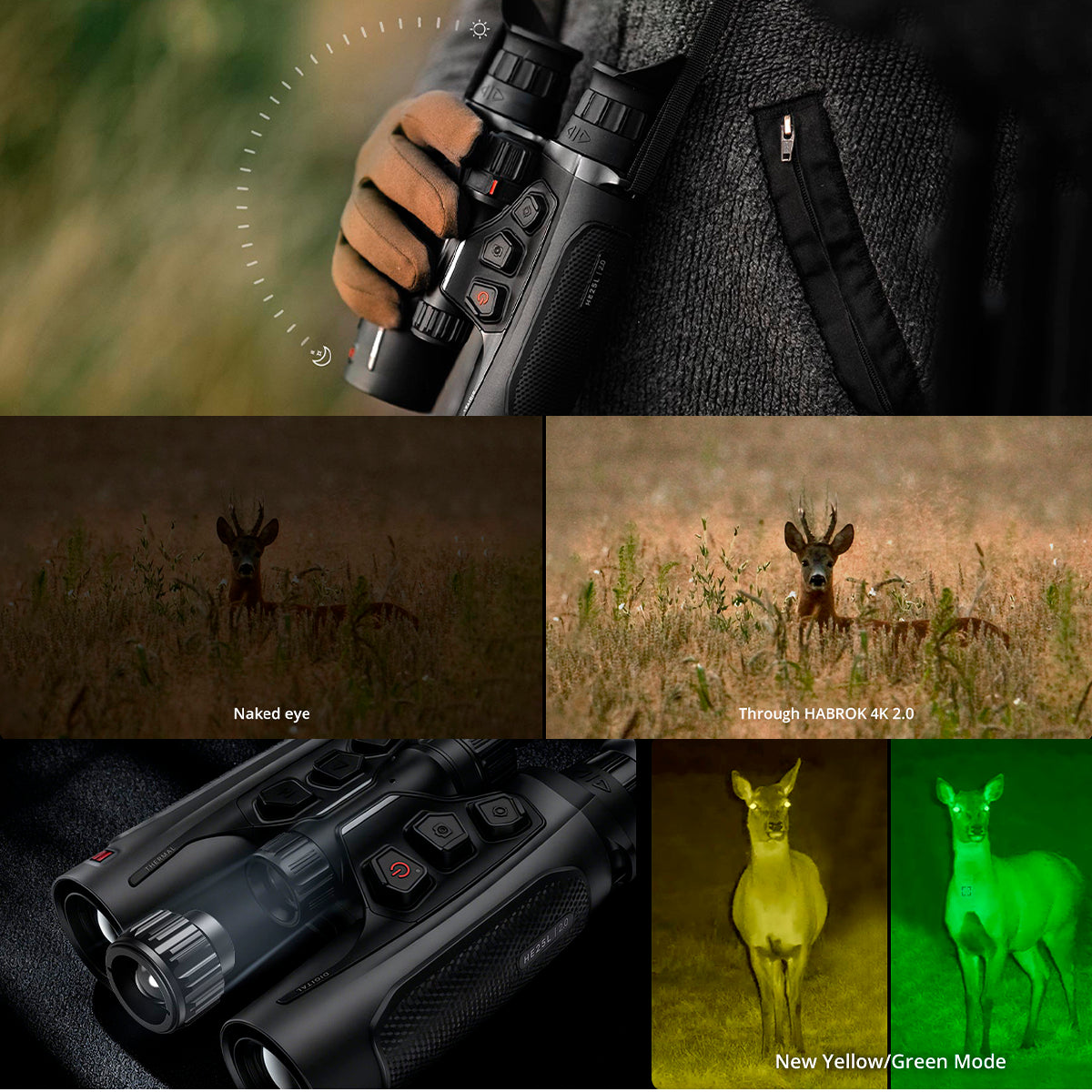 Binocular Multiespectro térmico Hikmicro Habrok 4K HE25L 2.0 + IR dual y telémetro